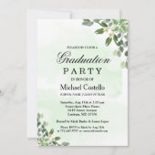 エレガントなユーカリグリーン多肉植物の卒業パーティー 招待状 (正面)
