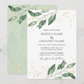 エレガントなユーカリゴールドの結婚式招待状 招待状 (正面/裏面)