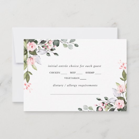 エレガントなユーカリピンクのブッシュローズのウェディング 出欠カード (裏面)