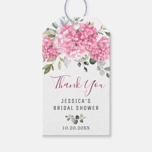 エレガントなユーカリピンクハイドランジアのお礼タグ ギフトタグ (正面)