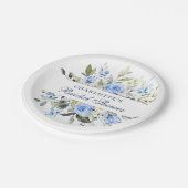 エレガントなユーカリブルー花束ローズ ブライダルシャワー ペーパープレート (アングル)