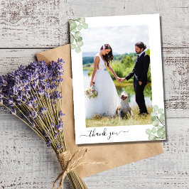 エレガントなユーカリ植物のボタニカルウェディングフォト サンキューカード