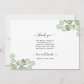 エレガントなユーカリ植物のボタニカルウェディングフォト サンキューカード (裏面)