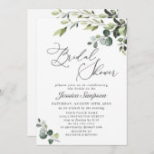 エレガントなユーカリ水彩画 ブライダルシャワー 招待状 (正面/裏面)