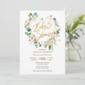 エレガントなユーカリ ゴールド ハート リース ベビー シャワー 招待状 (スタンド正面)