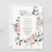エレガントなユーカリ ダスティ ローズ ゴールド ブライダル シャワー 招待状 (正面)