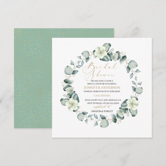 エレガントなユーカリ フラワーブライダルシャワー招待状 招待状 (正面/裏面)
