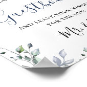 エレガントなユーカリ ブルー ローズ ゲストブックにサインを ポスター (角)