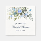 エレガントなユーカリ ブルー ローズ フラワーブライダルシャワー スタンダードカクテルナプキン (正面)