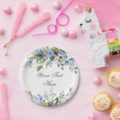 エレガントなユーカリ ブルー ローズ フラワー パーティー ペーパープレート (パーティー)