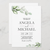 エレガントなユーカリ 水彩 ボヘミア リーフ 招待状 (正面/裏面)