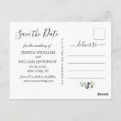 エレガントなユーカリ 3 フォト ウェディング セーブ・ザ・デート ポストカード (裏面)