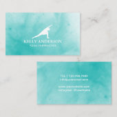 エレガントなヨガのインストラクターの水彩画のターコイズ 名刺 (正面/裏面)