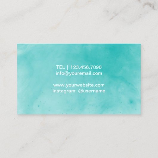 エレガントなヨガのインストラクターの水彩画のターコイズ 名刺 (裏面)