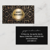 エレガントなヨガのインストラクター|の曼荼羅の金ゴールドの黒Boho 名刺 (正面/裏面)