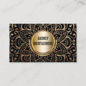 エレガントなヨガのインストラクター|の曼荼羅の金ゴールドの黒Boho 名刺 (正面)