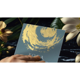 エレガントなヨガの青と金のZENシンボル ブラシストローク スクエア名刺