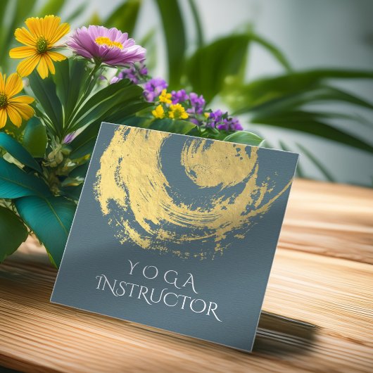 エレガントなヨガの青と金のZENシンボル ブラシストローク スクエア名刺