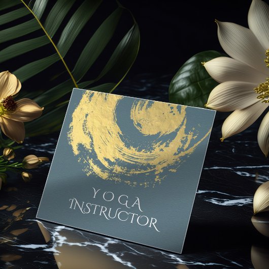 エレガントなヨガの青と金のZENシンボル ブラシストローク スクエア名刺