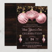 エレガントなライトピンクのクリスマスオーナメント　ニューイヤー 招待状 (正面/裏面)