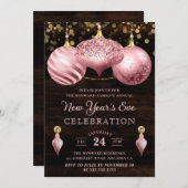 エレガントなライトピンクのクリスマスオーナメント 新年の 招待状 (正面/裏面)