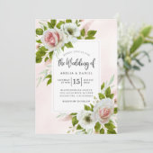 エレガントなライトピンクのバラの花束 ウェディング 水彩 招待状 (スタンド正面)