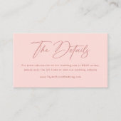 エレガントなライトピンクの結婚式の詳細 エンクロージャーカード (正面)