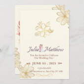 エレガントなライトブラウンの写真コラージュ結婚式招待状 招待状 (正面/裏面)