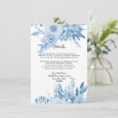 エレガントなライトブルーとホワイトの花模様のホテルの詳細 招待状 (スタンド正面)