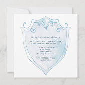 エレガントなライトブルーの水彩画の紋章を使った洗礼 招待状 (裏面)