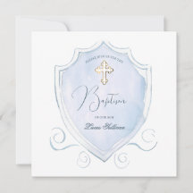 エレガントなライトブルーの水彩画の紋章を使った洗礼