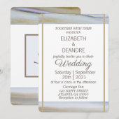 エレガントなライトブルーゴールドのモダンなビーチウェディング 招待状 (正面/裏面)