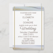 エレガントなライトブルーゴールドのモダンなビーチウェディング 招待状 (正面)