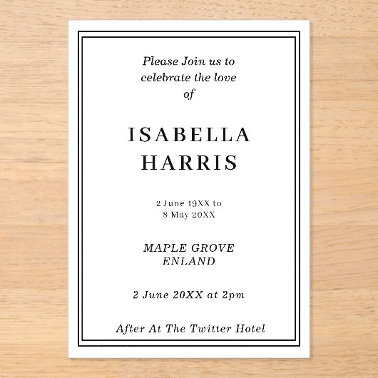 エレガントなライフデザイン アクリル招待状 (正面)