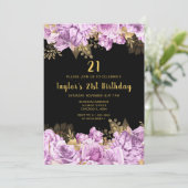 エレガントなライラックとゴールドの花の誕生日パーティー 招待状 (スタンド正面)