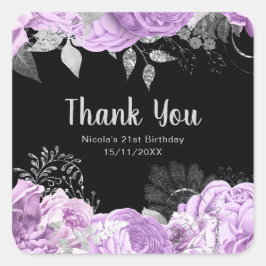 エレガントなライラックとシルバーの花の誕生日パーティー スクエアシール