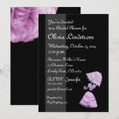 エレガントなライラックのウェディングシャワーの傘の発表 招待状 (正面/裏面)