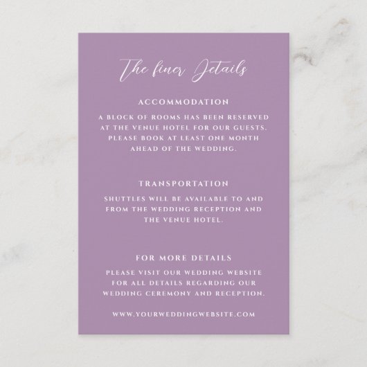 エレガントなライラックのウェディング詳細 エンクロージャーカード (正面)