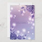 エレガントなライラックのバラのモダンなグリッタードレス 招待状 (裏面)