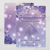 エレガントなライラックのバラのモダンなグリッタードレス 招待状 (正面/裏面)
