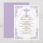 エレガントなライラックの洗礼招待状 招待状 (正面/裏面)