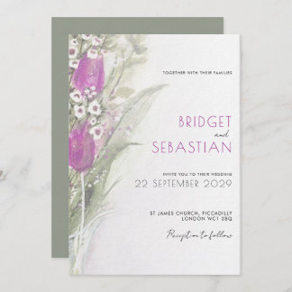 エレガントなライラックの花とセージのウェディング招待状 招待状