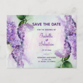 エレガントなライラックの花の結婚式 Save The Date 案内ポストカード (正面)