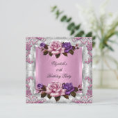 エレガントなライラックピンクパープルローズの誕生日パーティー 招待状 (スタンド正面)