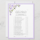 エレガントなライラック ラベンダー フラワーブライダルシャワーゲーム 招待状 (正面)