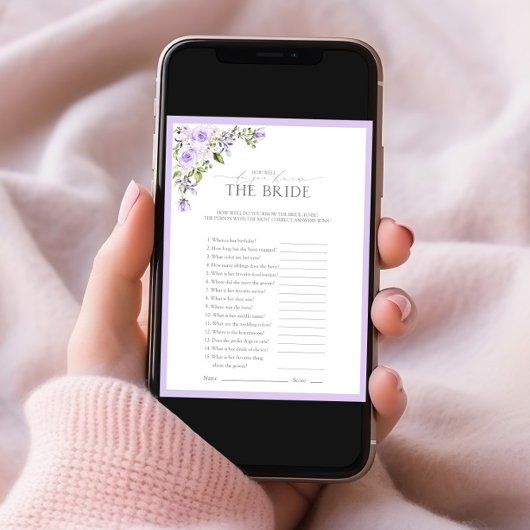 エレガントなライラック ラベンダー フラワーブライダルシャワーゲーム 招待状