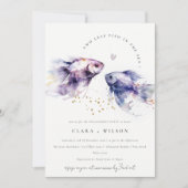 エレガントなライラック 水彩 海岸の魚エンゲージメント 招待状 (正面)