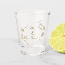 エレガントなラインの花柄 カップル モノグラム ウェディング ファヴォリット ショットグラス