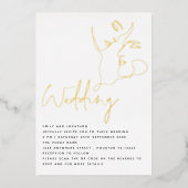 エレガントなラインアートの顔 QR ウェディング リアルホイル招待状 箔招待状 (正面)