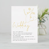 エレガントなラインアートの顔 QR ウェディング リアルホイル招待状 箔招待状 (立ち正面)